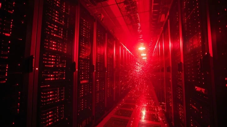 Data center server room with red status light - Free Data Center Glow Image | Download at StockCake
