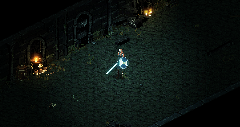 Gamer playing action RPG on glowing PC setup - Eitr: an isometric Norse pixel art RPG, now with lovely trailer ...
