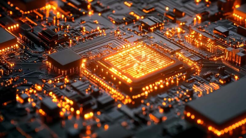 Computer motherboard circuit board closeup - A close up of a computer motherboard with a circuit board in the ...