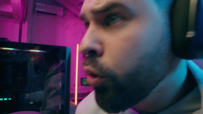 Gamer frustrated at competitive game loss - Frustrated Caucasian influencer male gamer man guy playing pc game ...