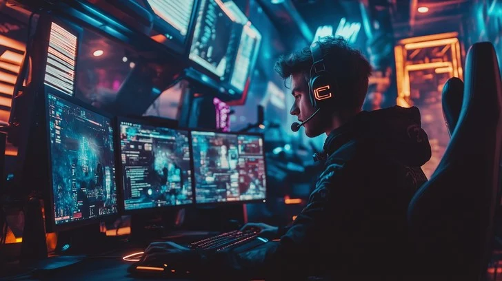 Gamer with headphones in neon lit room - Free Gamer in action Photo - Gamer, Headphones, Neon | Download at ...