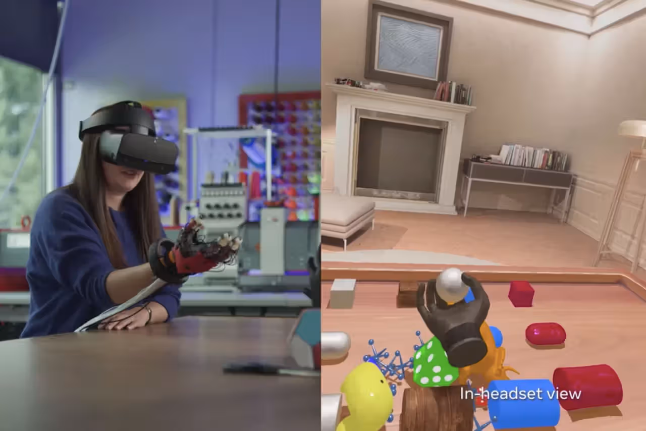 gamer wearing VR headset and haptic gloves - Meta Reality Labs Is Working on a Haptic Glove That Can Let You ...