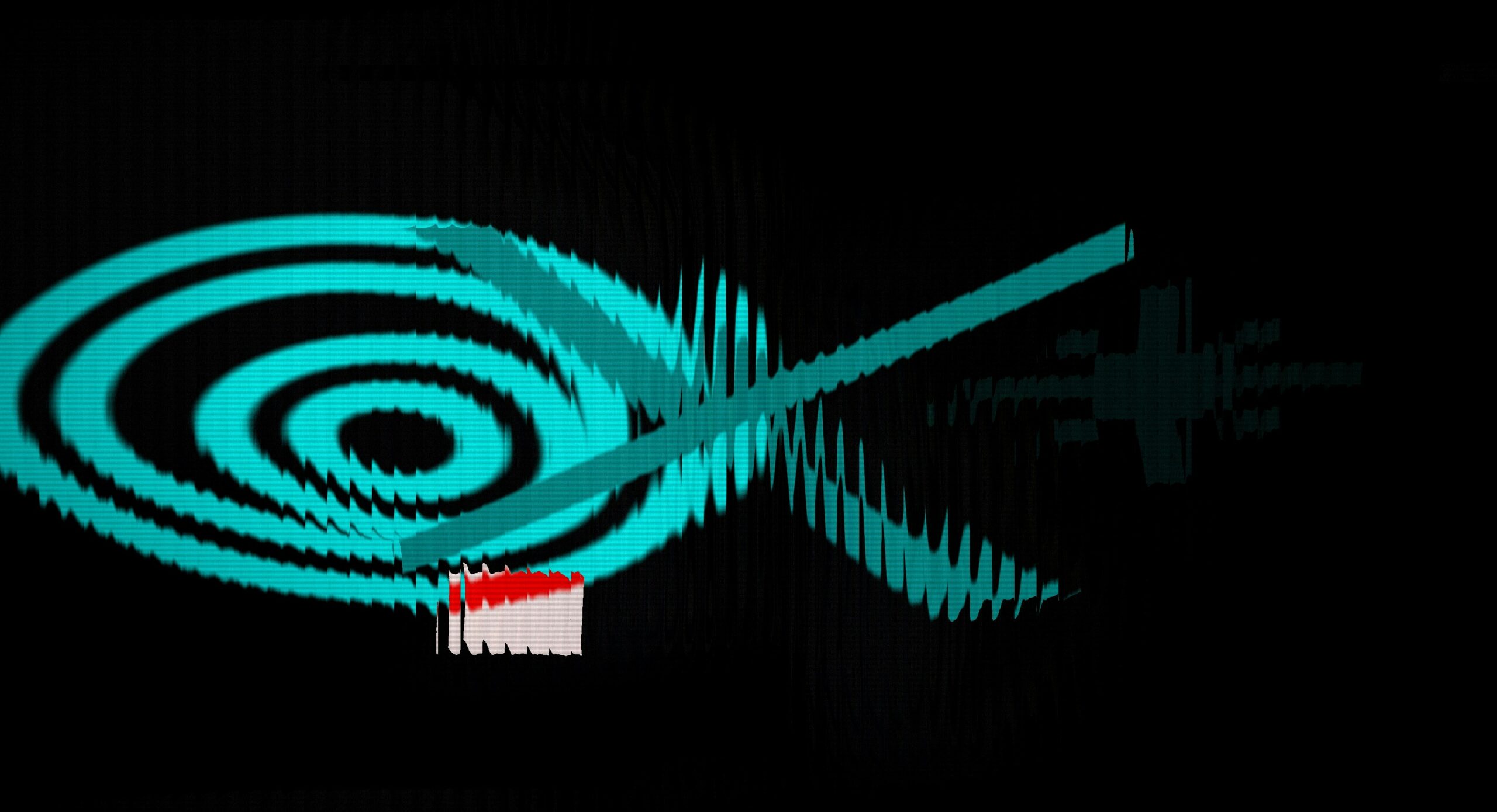 VR headset with radio waves illustration - Abstract teal swirl with red and white element