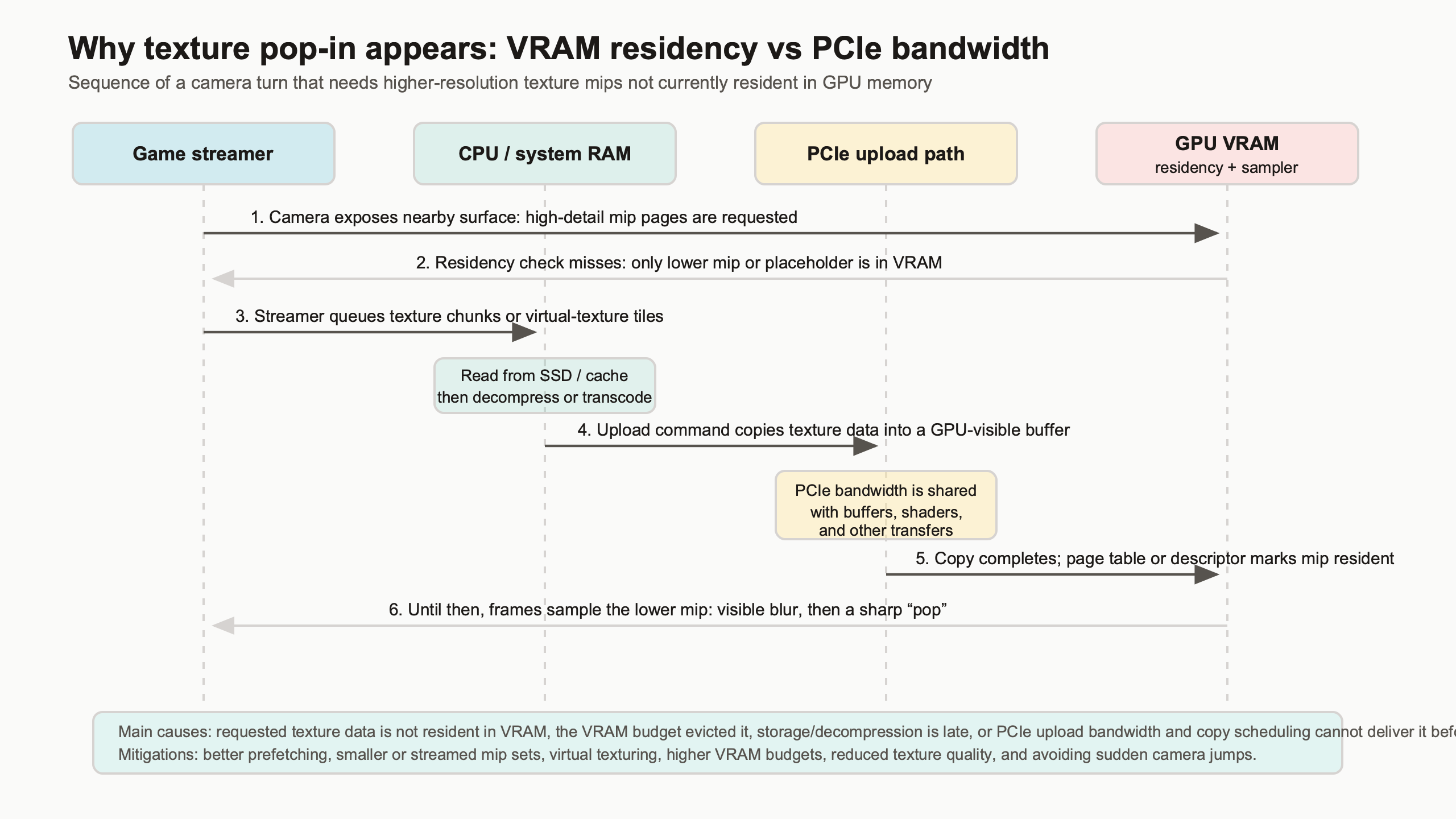 Topic diagram for Inside VRAM residency and PCIe bandwidth: why texture pop-in appears